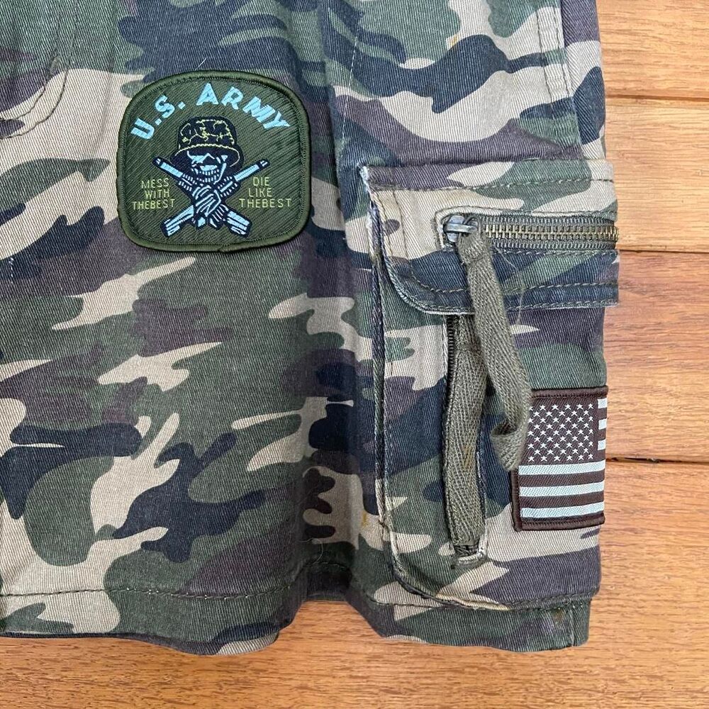 Vintage 90s Y2K Zoey Beth army camoflauge print patch mini skirt - Picture 2 of 7